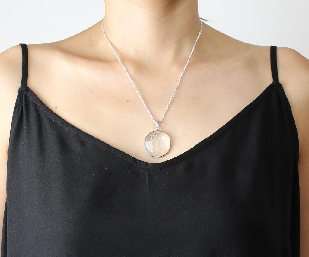Flower of Life Divine Geometry Flower of Life Crystal Pendant Top In Silver 925