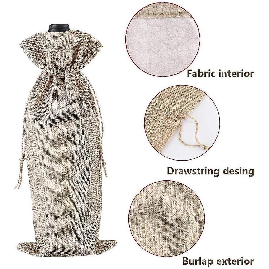 Burlap Wine Gift Bags, 24 Pcs Jute Drawstring Wine Bottle Covers with Ropes and Tags for Christmas