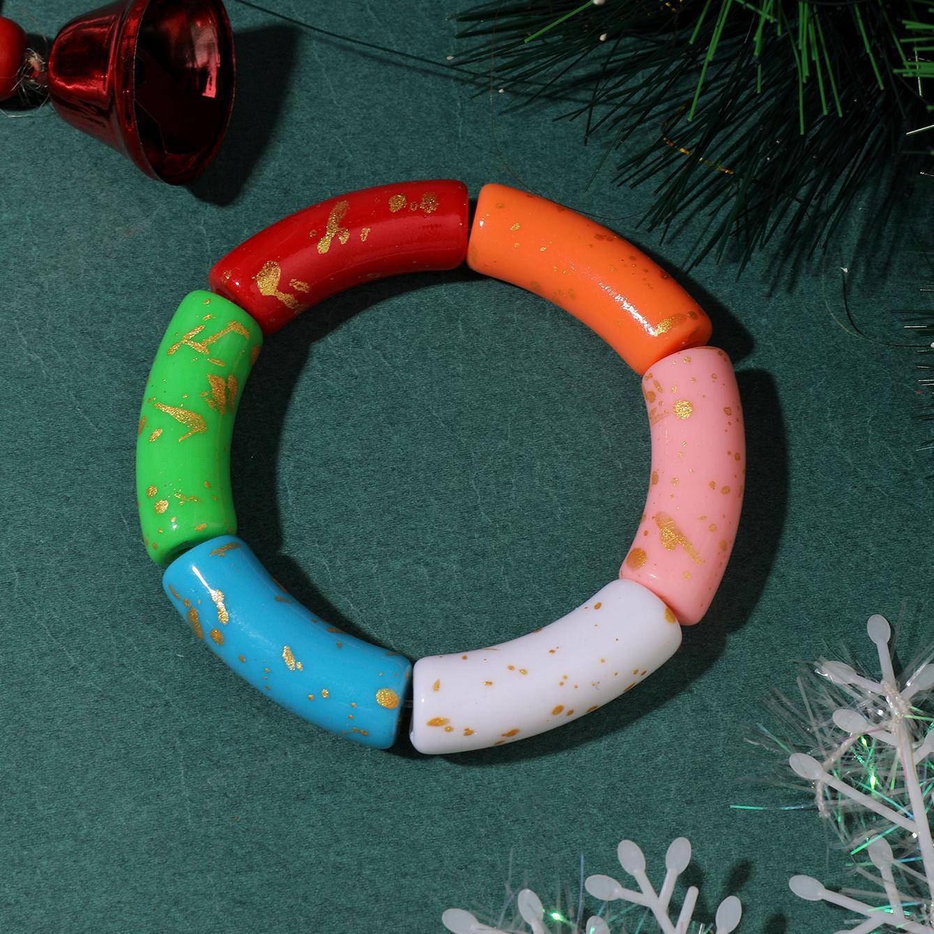 

Европейский и американский ретро-браслет из смолы и жемчуга: Женские эластичные акриловые трубчатые бусины рождественские украшения SL013