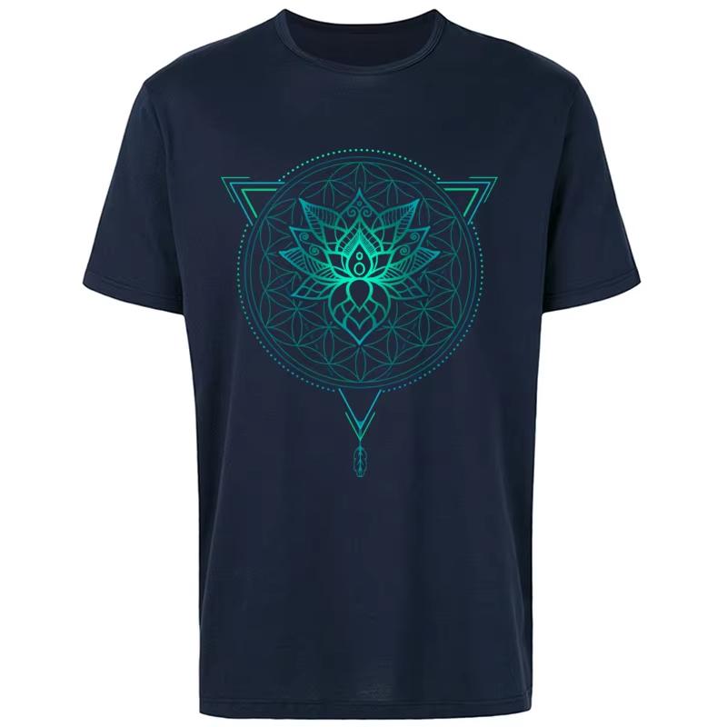 Mandala Géométrique Fleur de Lotus T-shirt Classique Homme Hauts d'Été T-shirts Tissu Coton Super T-shirt OM T-shirts Chemises Noires Mode