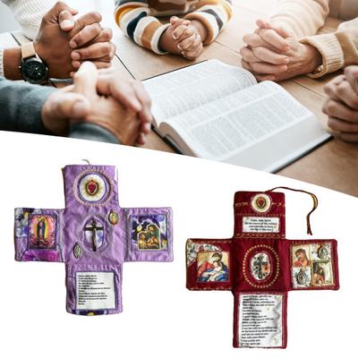 Katolická kapesní svatyně Zbožná kapesní svatyně s modlitebním zařízením Ručně vyrobená modlitební deka se svatými symboly Modlitby Duchovní dárek pro katolíky