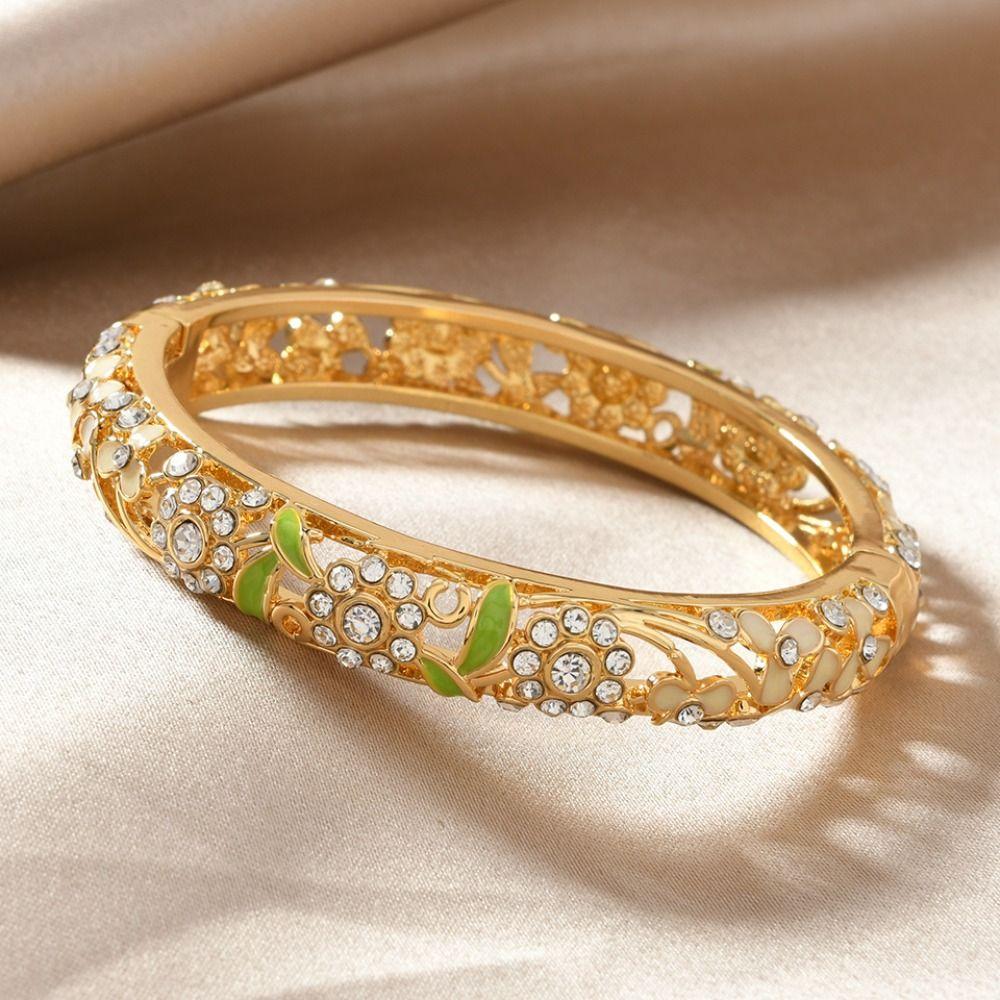 Traditional Hollow Out Flower Bangle Enamel Women's Hand Bracelet  Jewelry Gifts