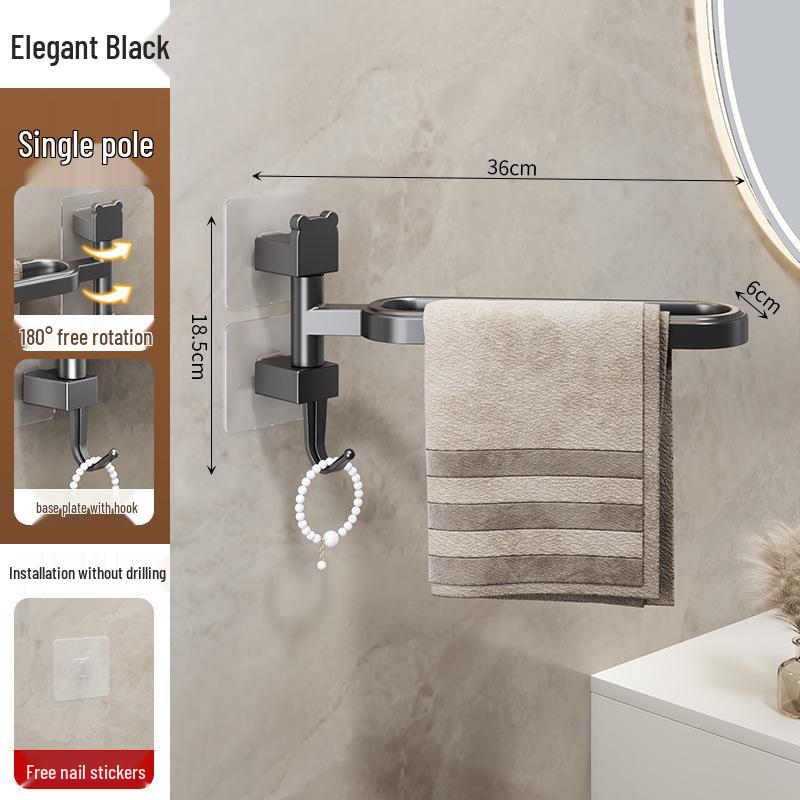 Wall-Mounted No-Drill Rotating Towel Rack and Shelf for Bathroom Storage