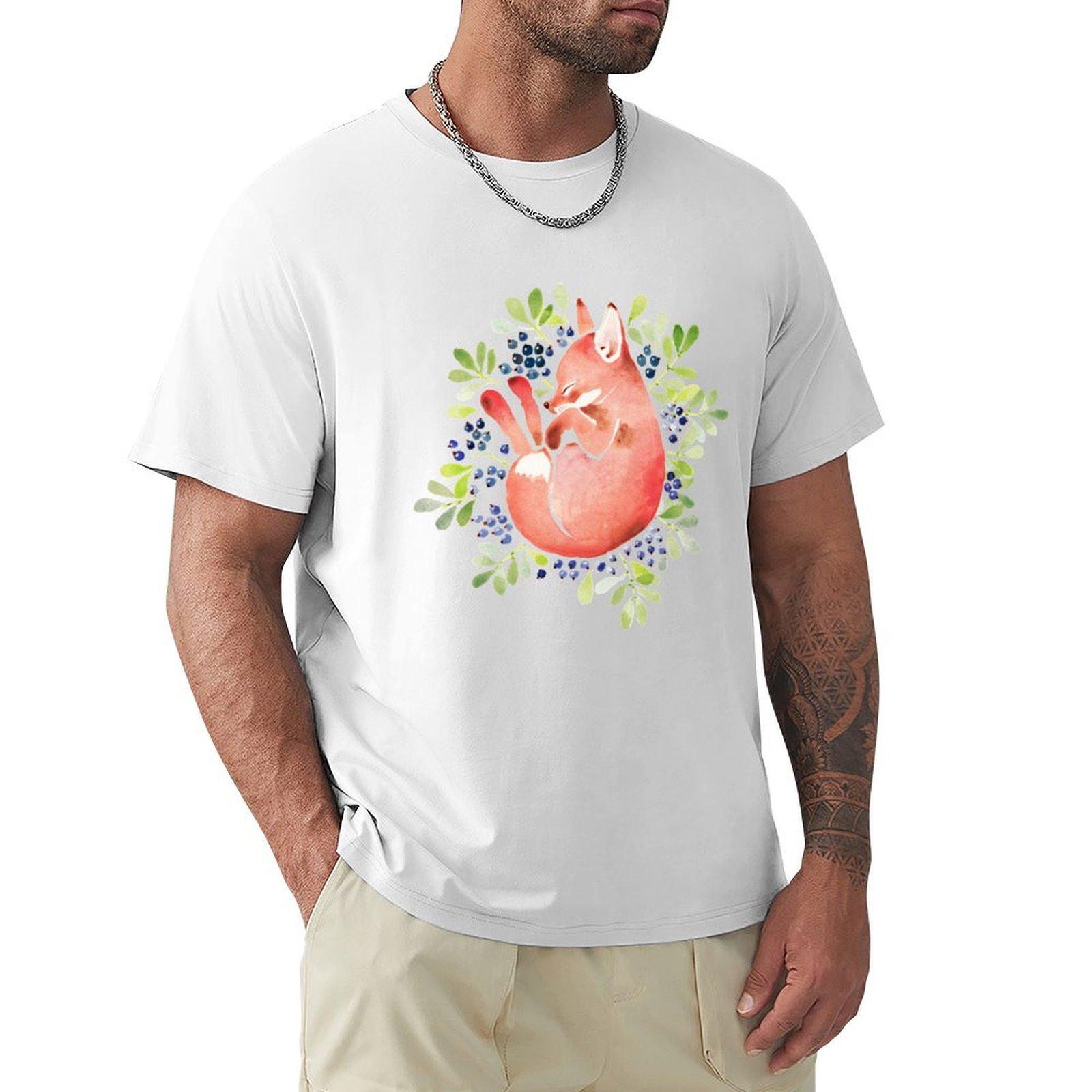 Sleeping fox and blue berries TShirt cotton man tshirts funny costumes mens graphic tshirts funny S