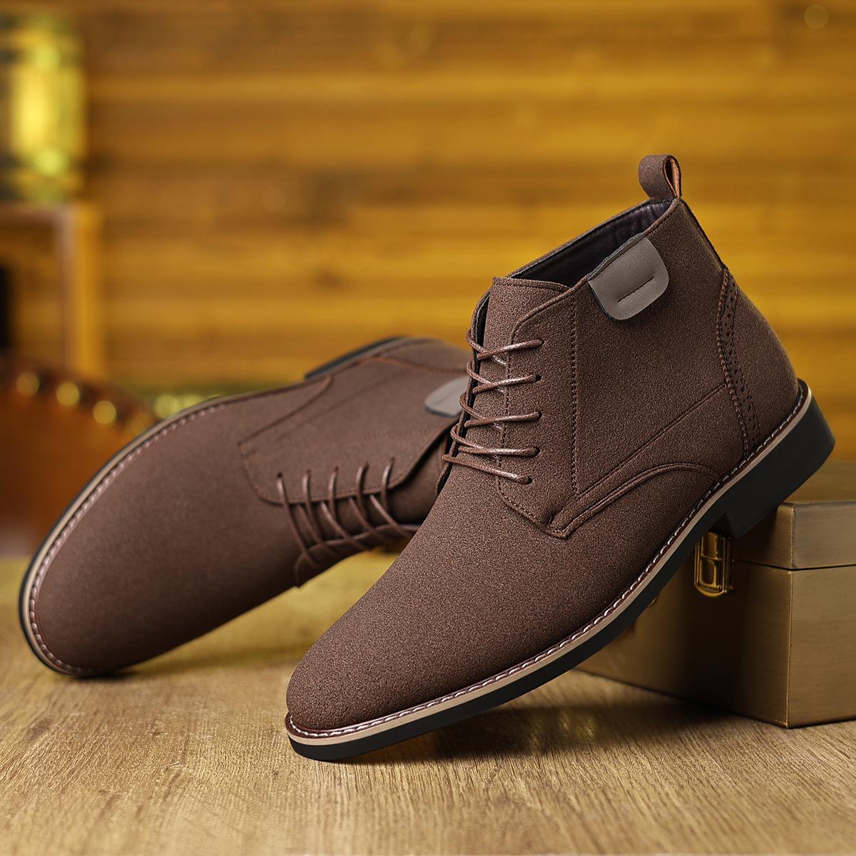 Men s British Style High-Top Suede Leather Chelsea Boots Size 48