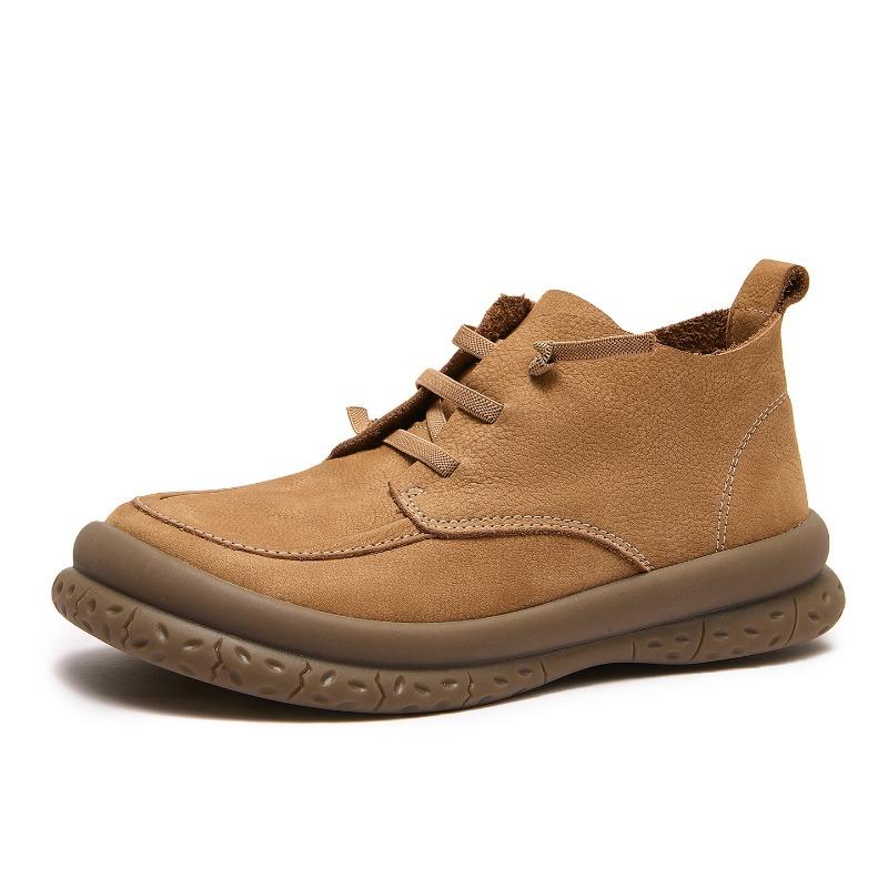Best-selling Handmade Women's Shoes, Retro Round-toed Flat High-top Lace-up Soft Leather Women's Single Boots