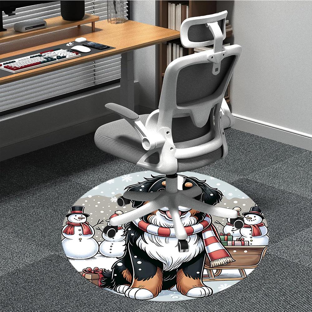 1PC Winter Snow Dog Office Round Area Rug, Mat Suitable For Office, Under Office Chairs Bedroom Living Room Home Decor, Room Deco