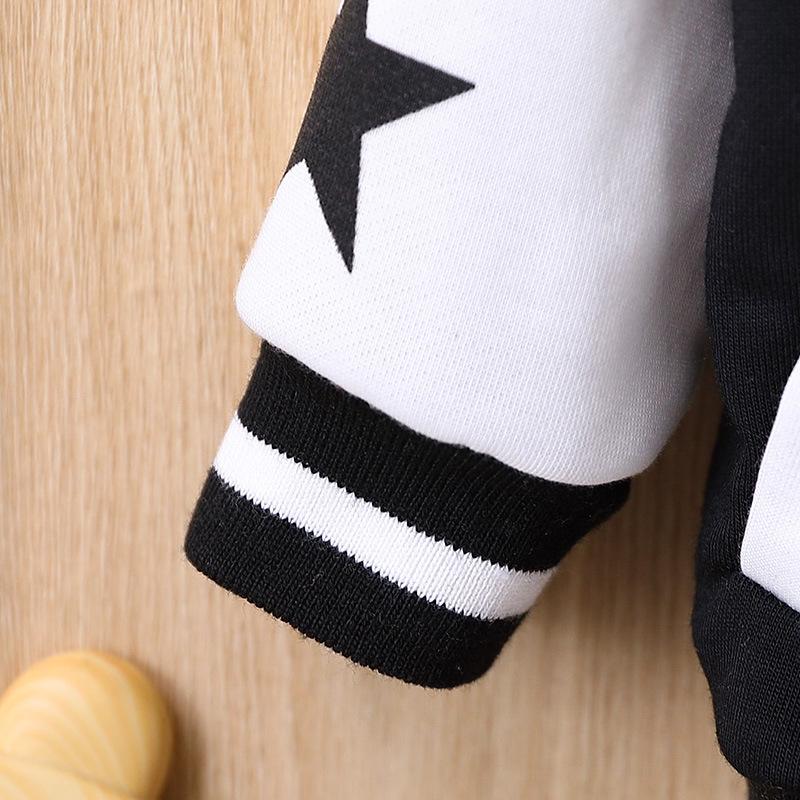 Boys' Hooded Black & White Letter Print Suit for Autumn & Winter