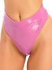Womens Patent Leather Panties Wet Look High Waist Thong Design Adjustable Back Buckle Belted Club Wear