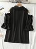 Versatile Ruffle Doll Collar Blouse - Women's Short-Sleeve, Pleated, Loose Fit, Solid Color