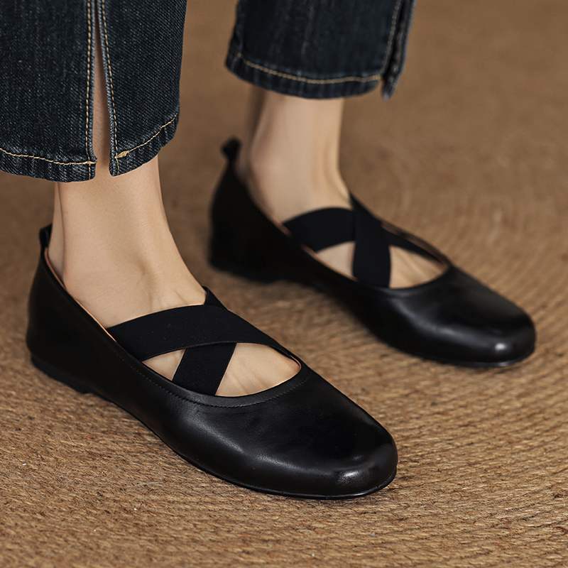 Krazing Pot Cow Skin Fashion Spring Autumn Flat with Women Round Toe Shoes Ballet Dancer Shallow Flats