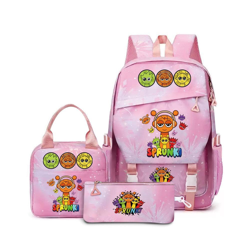 Rhythm Box Sprunki Cartoon Backpack Campus Male and Female Versatile Student Large Capacity School Bag Three-piece Set L