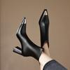 Fashion 2025 NEW Autumn Women Boots Split Leather Square Heel Women Shoes Pointed Toe High Heel Mid-calf Modern Boots