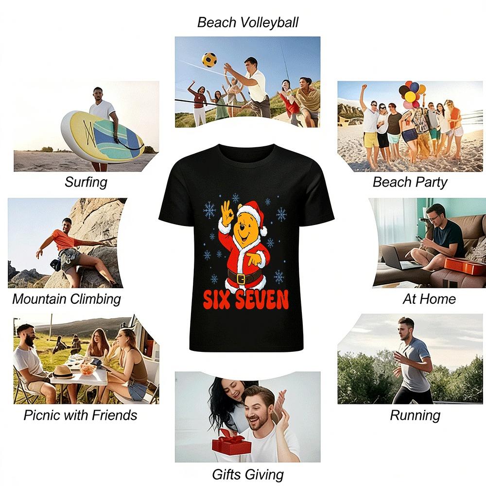 Christmas Winnie the Pooh Number Print Casual Top for Adults Kids Pure cotton T-shirt
