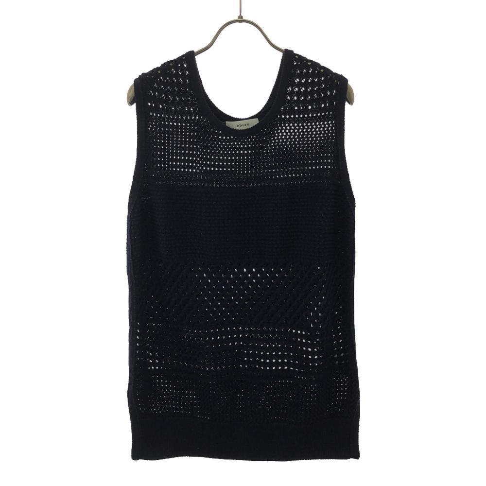 Ebure Mixed Pattern Cotton Knit Vest Navy Sheer Knit Vest Women Used