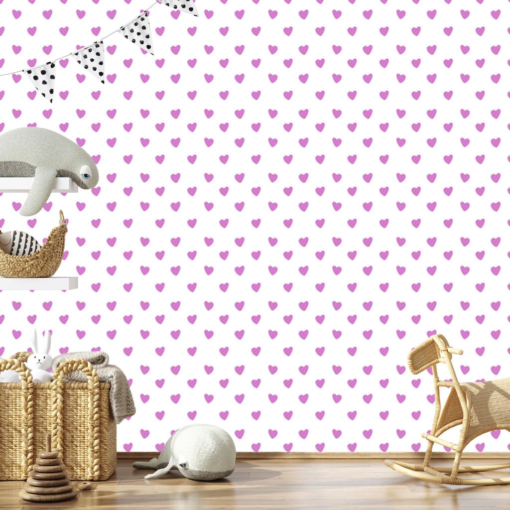 Hearts Wallpaper White and Lavender 50x1000