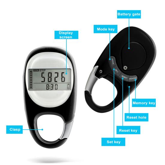 3D Pedometer with Large Digital Display Reset Function Compact Size Portable Daily Target Monitor Step Counting Device