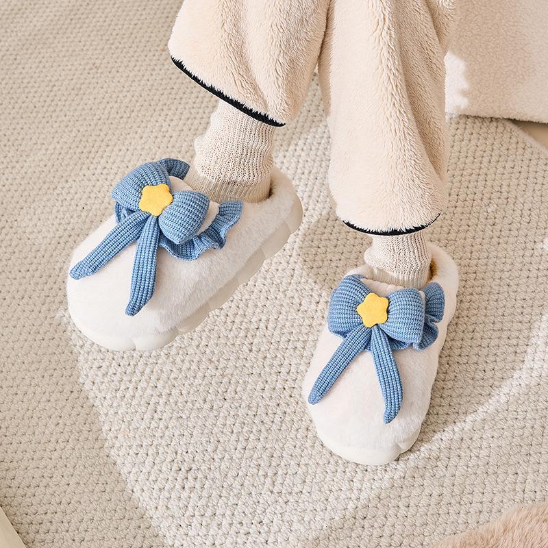 Rutschfeste Baumwollpantoffeln Winter Zuhause Kalt Halbe Packung Niedliche Schleife Warme Pantoffeln Baumwolle Winter