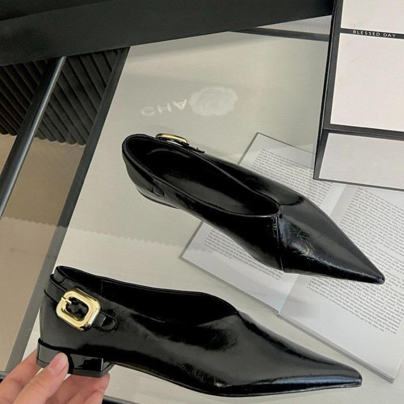 Fashion New Women's Boat Shoes Pointed Toe High Heels Small Heels Formal Shoes Coffee Color Office Work Metal Buckle Women's Shoes