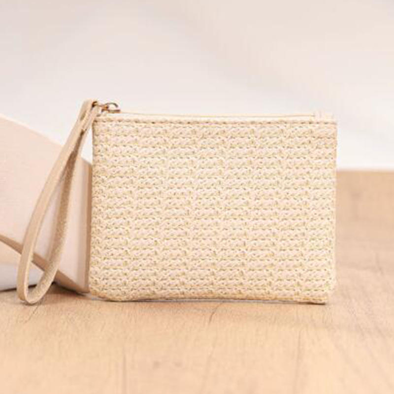 Women Girls Straw Clutch Purses Lightweight Summer Beach Mobile Phone Wallet Coin Change Pouch