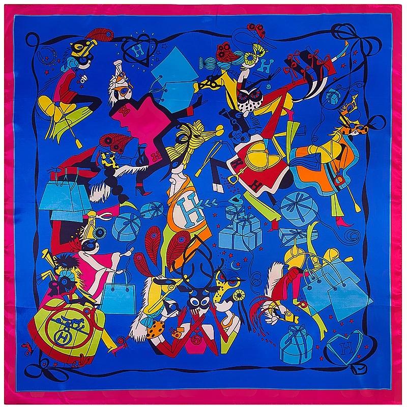 Stylish 90*90cm Spring Colorful Printed Small Square Scarf Foulard Hijabs For Women