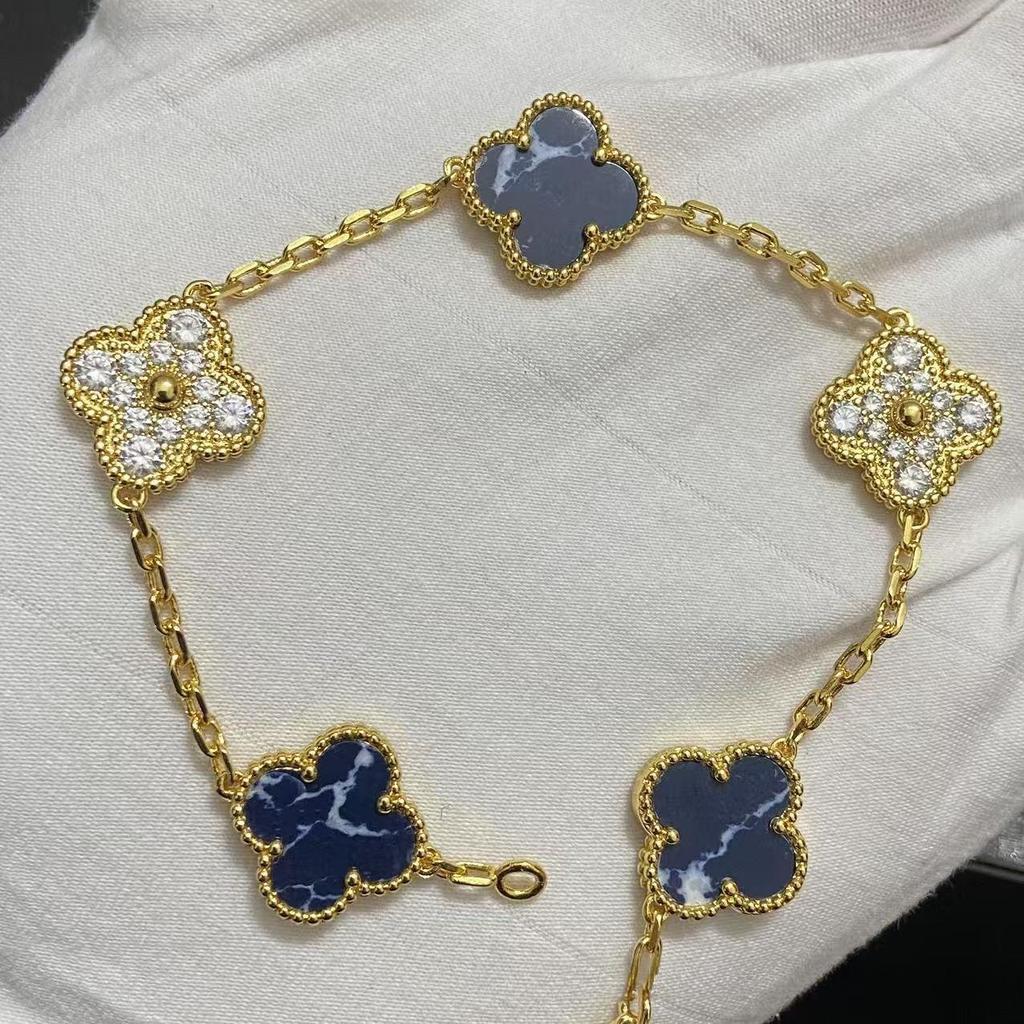 Nuova Versione Bracciale Quadrifoglio Cinque Fiori Agata Rossa Naturale Madreperla Bianca Bracciale da Donna Bracciale Laser