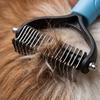 Pet Grooming Dematting Comb for Dogs and Cats Double Row Stainless Steel Blades Detangling Shedding Tool with Ergonomic Handle for Fur Maintenance