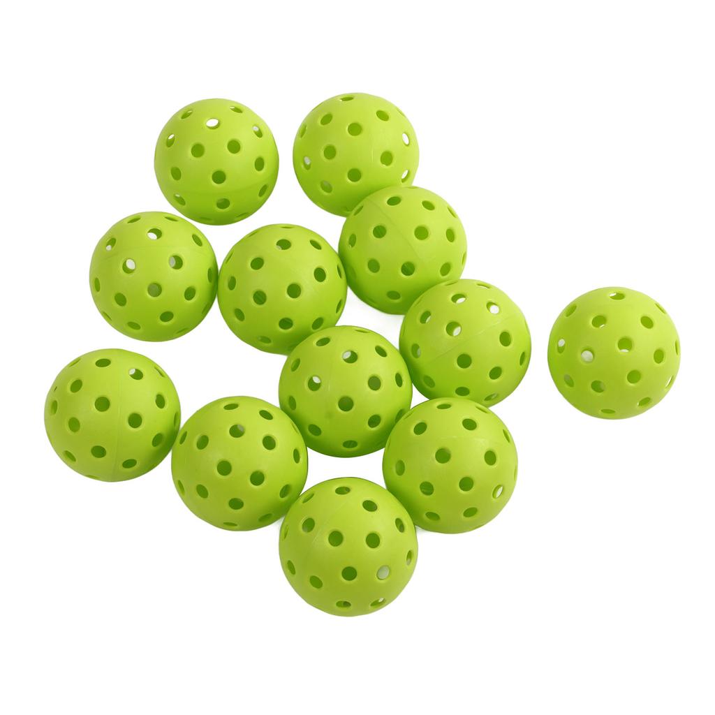 12PCS 74mm 40 Holes Pickleballs PE Plastic High Elasticity Pickleball Outdoor Hole Balls Green