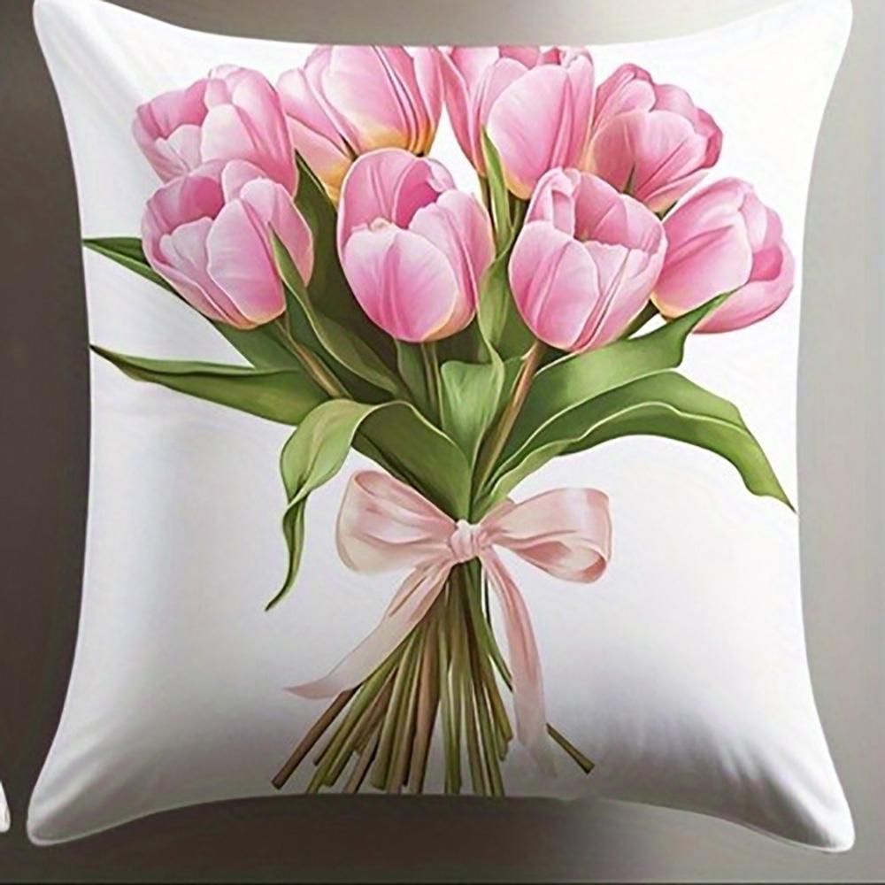 

Букет тюльпанов на наволочкеПодходит для дивана, автомобиля, спальни, декоративная наволочка для подушки 16x16Inch