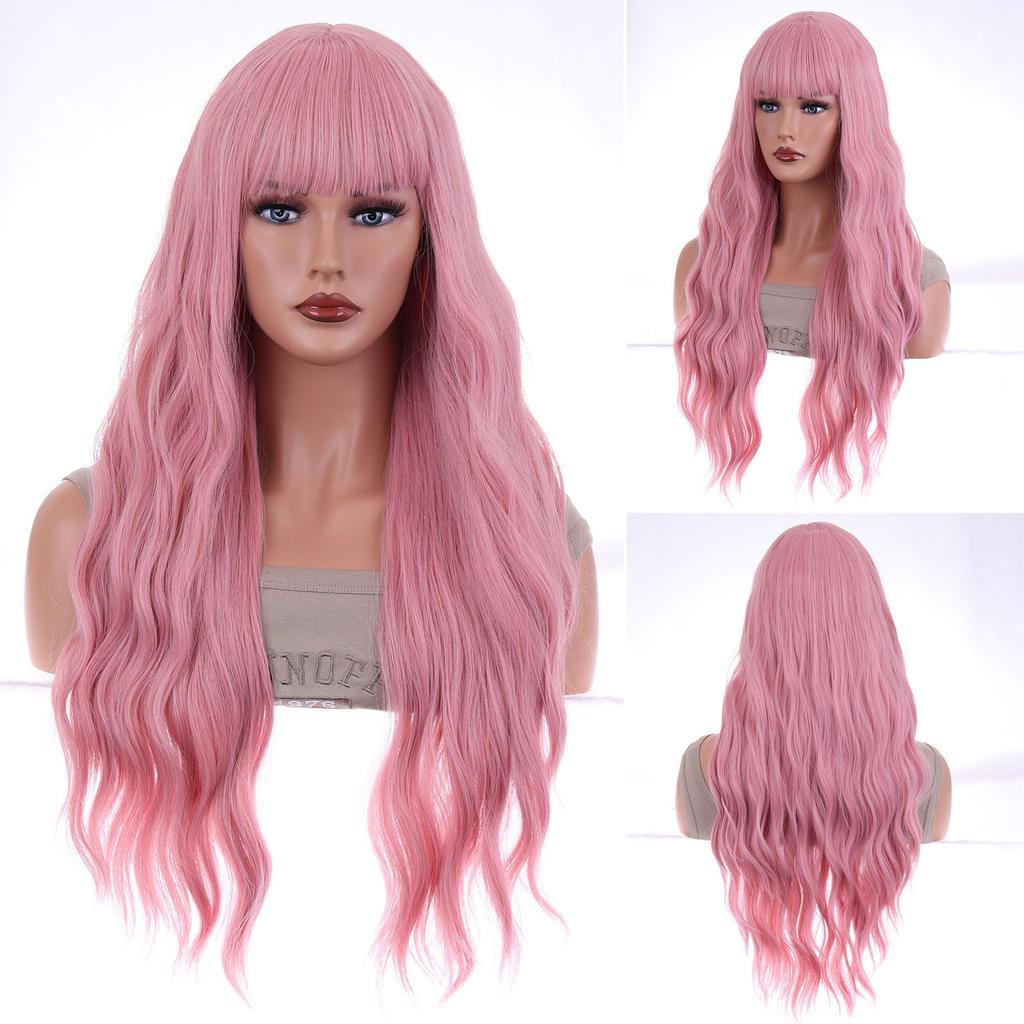 26 Inch Long Curly Full Wigs Heat Resistant Bangs Full Wigs for Photography Stage Movie Hair