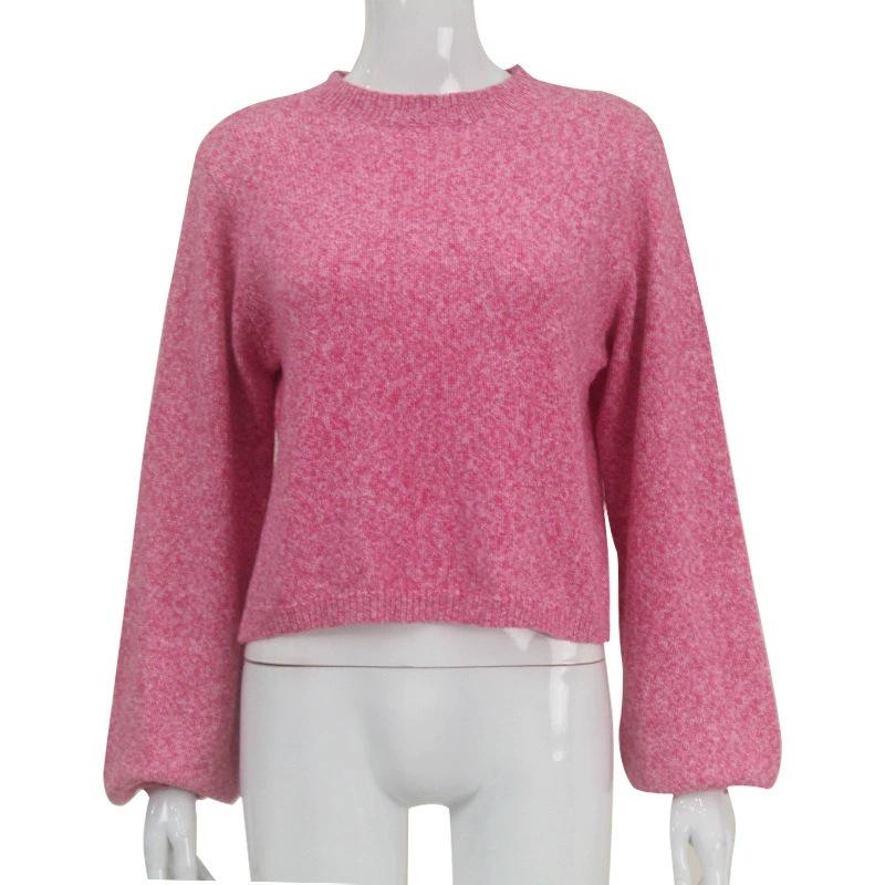 Autumn 2025 Lazy Style Round Neck Hollow Knit Long Sleeve Top S розовый