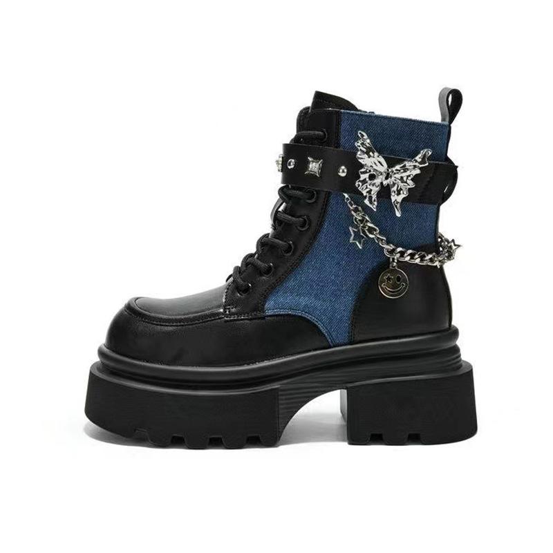 

Martin boots women s cool metal butterfly color matching short boots lightweight muffin bottom knight boots two-dimensional fried street locomotive 40 чёрный