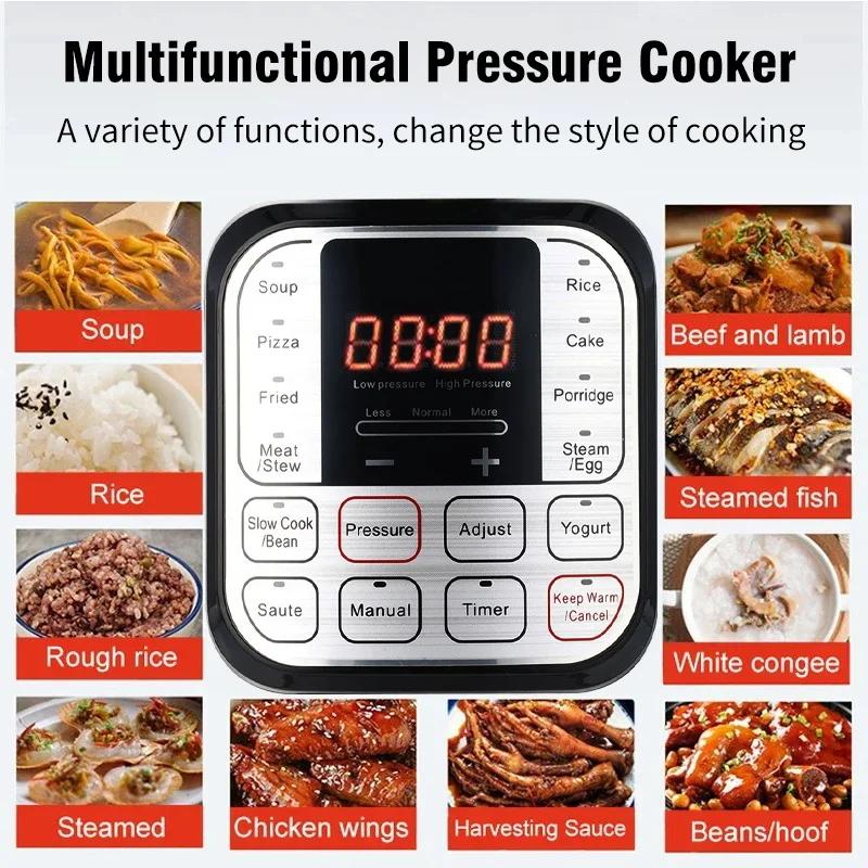 6L 220V Electric Pressure Cooker Stainless steel Smart Multicooker for Kitchen Slow Cooker Rice Cooker Steam Pot Food Warmer