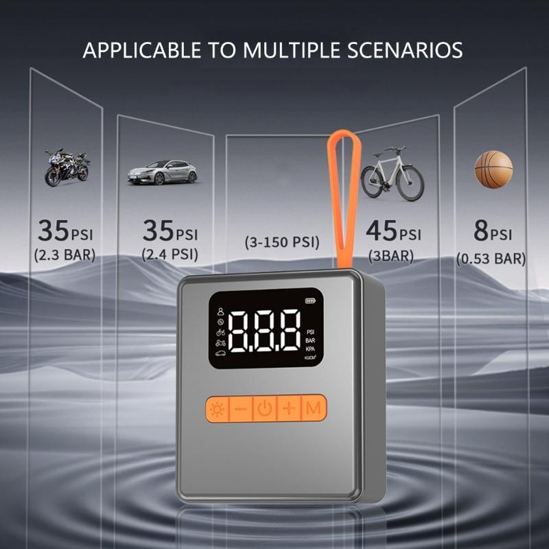 Portable Compact Multi Use Air Compressor Featuring Digital Display & LED Light for Automotive Motorcycle Bikes
