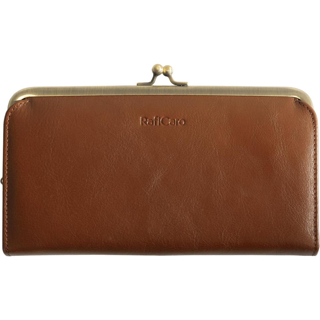 RafiCaro Long Wallet with Clasp Made of Genuine Italian with Coin Card Large Dark Brown Women's Closure, Leather, Thin, Purse, Slots, Capacity,
