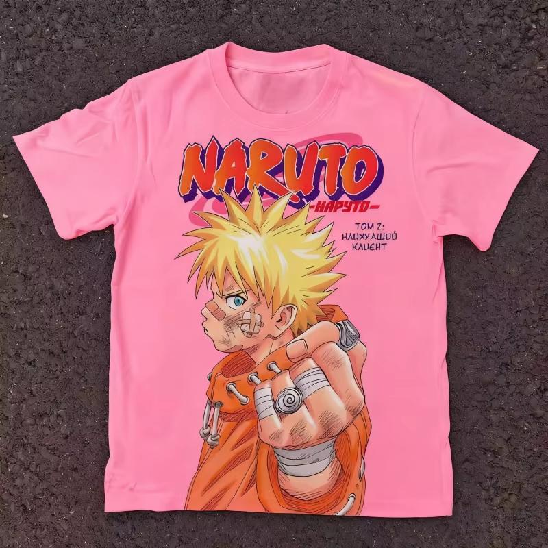 Naruto Unisexga Retro Cover Naruto Print Pure Cotton Short Sleeved Loose Top with Diverse Styles Suitable for Both Unisex and Women