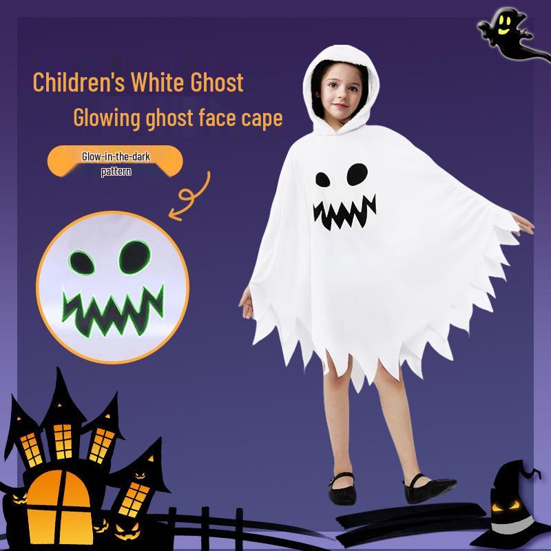 Child's Glow-in-the-Dark Ghost Face Cloak Costume for Halloween Performances