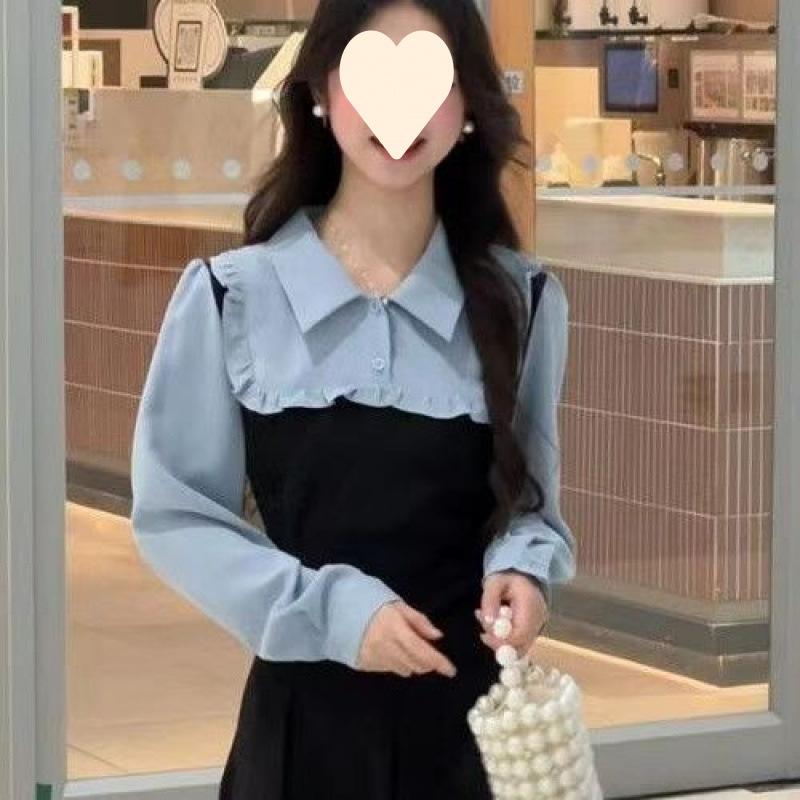 New contrasting color fake two pieces waist and thin temperament dress super fairy princess light