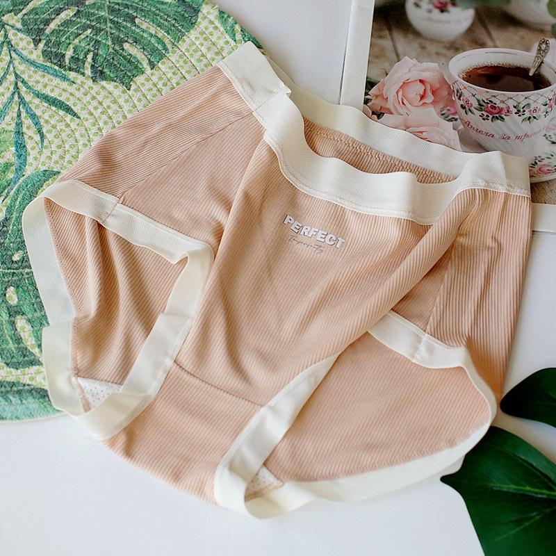 Ribbed Mid Waist Underwear Hip Wrap Breathable Women's Panties Comfortable Simple Triangles Threaded Panty