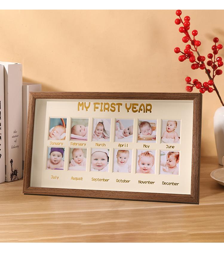 Baby Wooden Growth Milestone Photo Frame My First Year Photo Frame for New Born Baby Birthday Gift Idea One Year