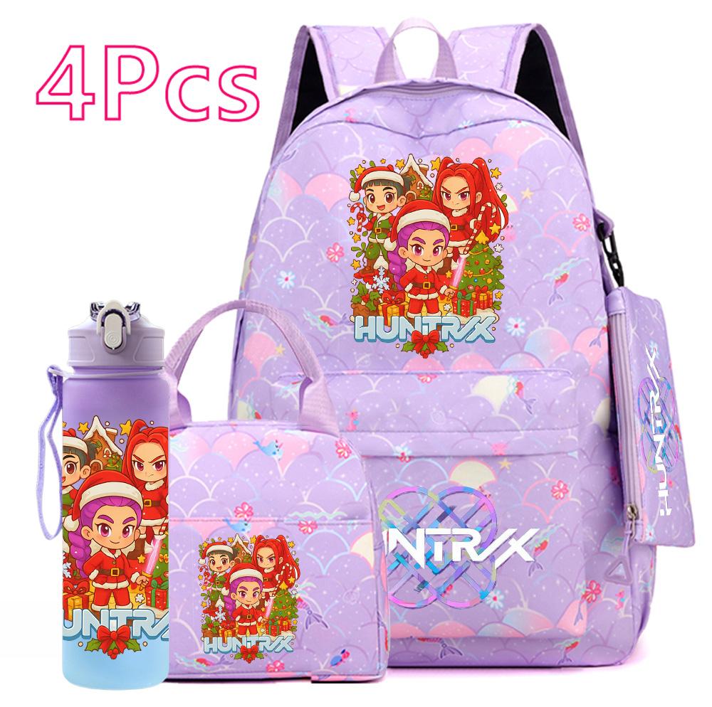 

4Pcs/set Christmas KPOP Printed Backpack with Handbag Pencil Case 750Ml Water Bottler for Teenager Boy Girl Large Capacity Bookbag Schoolbag Kid Gift