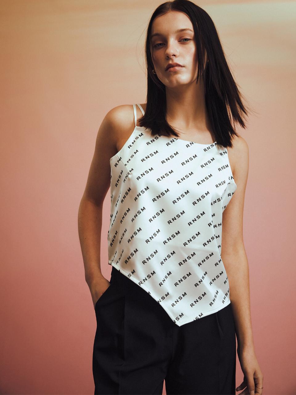 Renezmia Logo Print Satin Top _ Ivory