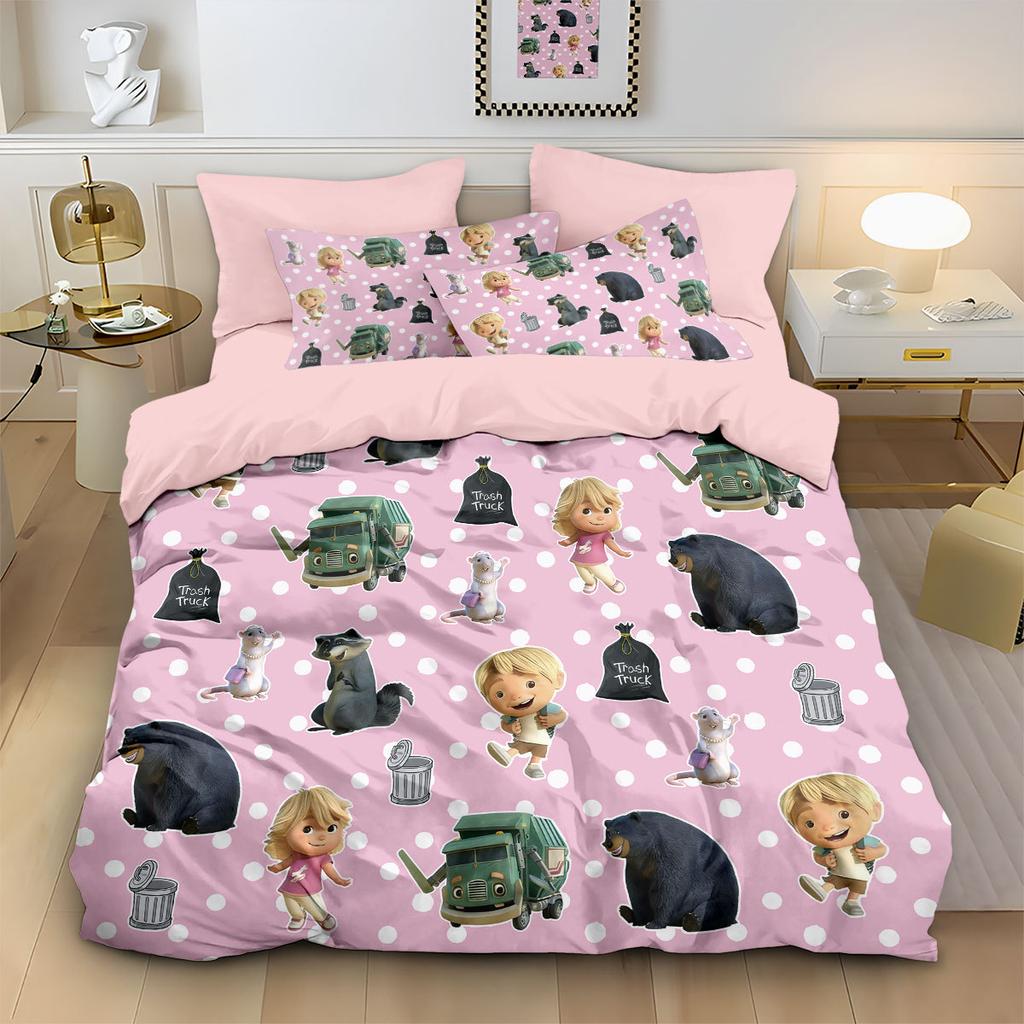 Boy Girl Bedding Set Pillowcase Trash Truck Duvet Cover Comforter Bed Girl Boys Gift Single Double Large Size
