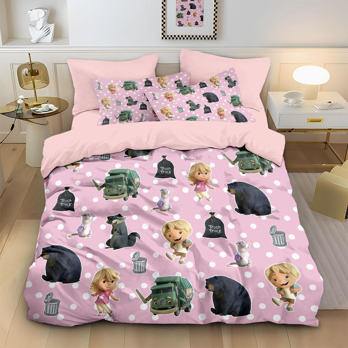 Ensemble de literie Camion Poubelle pour Adultes Enfants, Ensemble Housse de couette Camion Poubelle Hank avec Taies d'oreiller Cadeau pour Enfants 135X200CM-2PCS