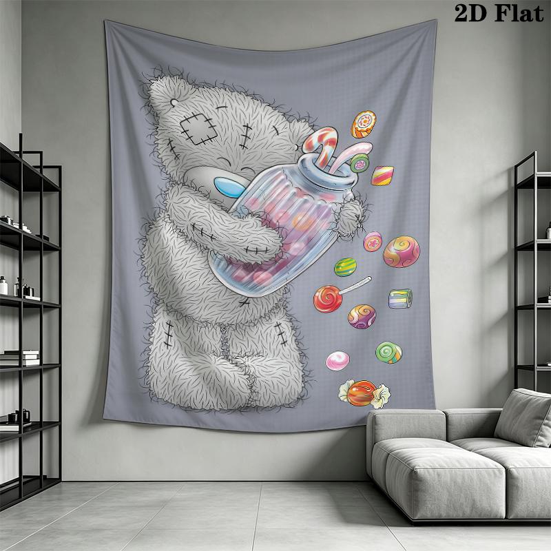 Tatty Teddy Wall Tapestry Aesthetic Wall Hanging Printed Fabric Blanket Decorative Tapestries for Bedroom Living Room Home Decor