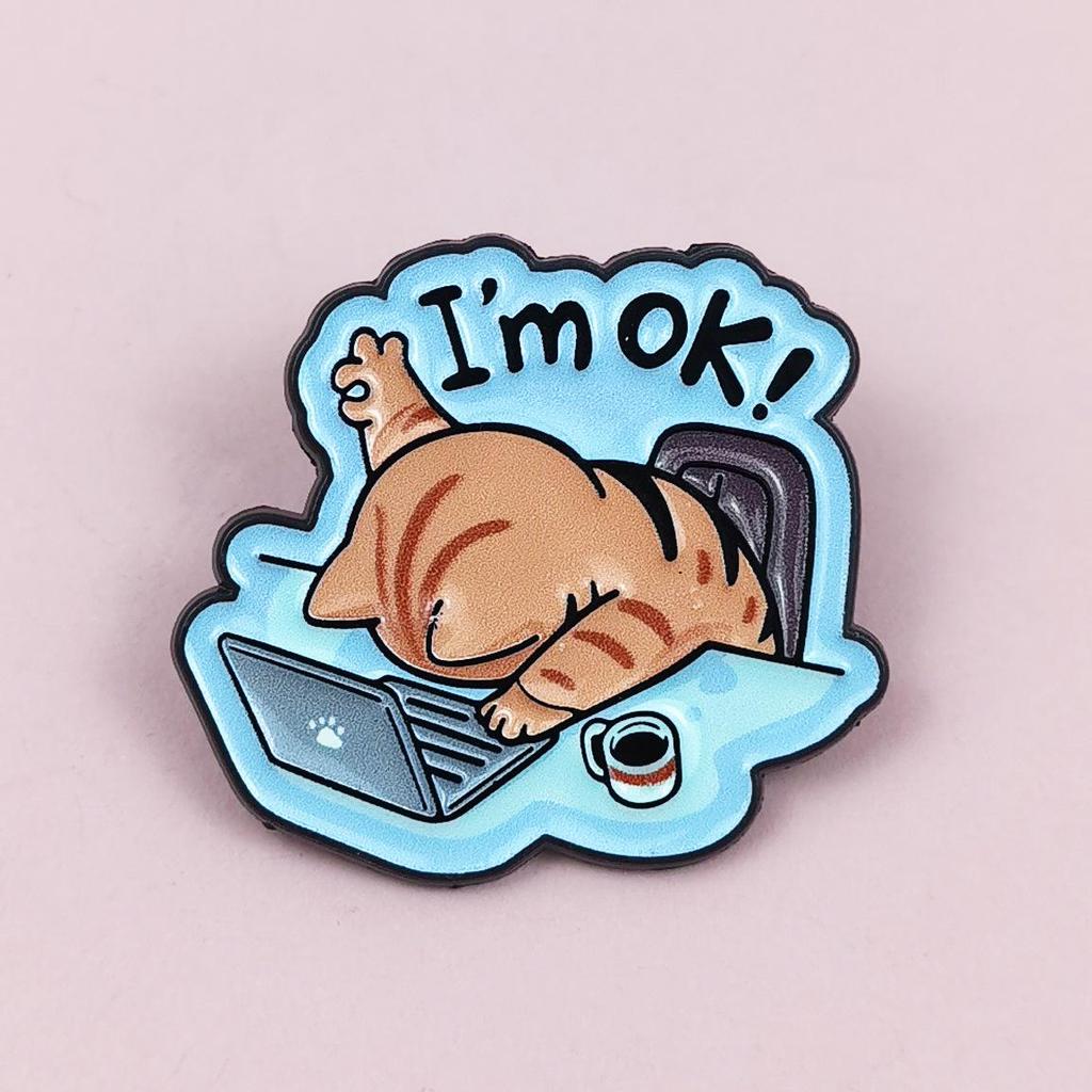 Creative "I Am Very Good" Alphabet Metal Brooch - Cute Cartoon Kitten Personality Accessory Badge