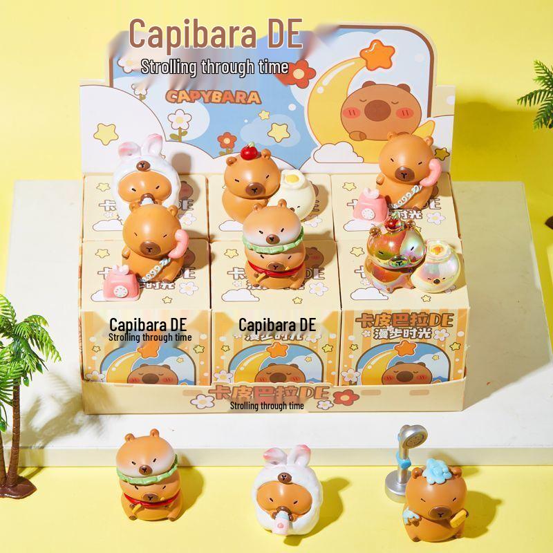 Capybara Stroll Time Blind Box Toy Figurine - Emotion Healing Desktop Ornament & Kids' Gift.