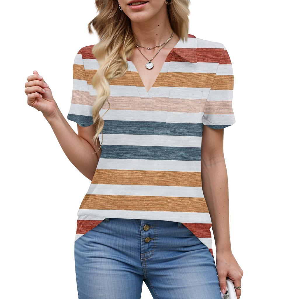 Damen Bluse Sommer Business Casual Arbeitstops Kurzarm Button-Down-Kragen V-Ausschnitt Bluse T-Shirt