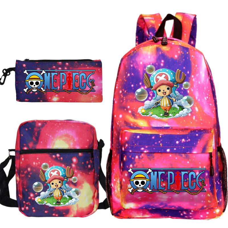 ONE PIECE Luffy Peripheral Student School Bag Three-piece Youth Backpack Shoulder Bag Pencil Case