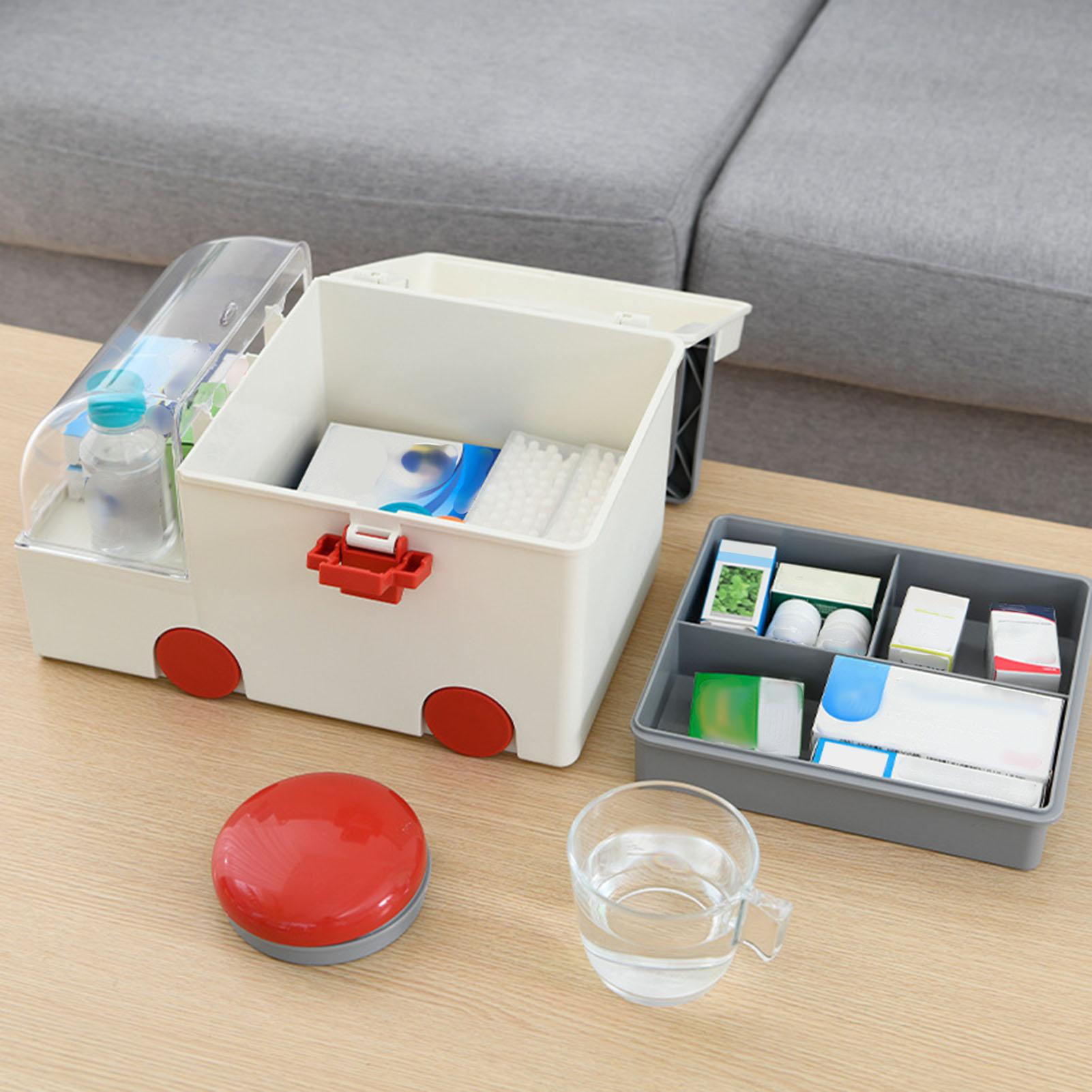 

Medicine Storage Box PP AS Ambulance Shaped Portable Aid Kit Container Emergency Medicine Organizer with Handle for Home